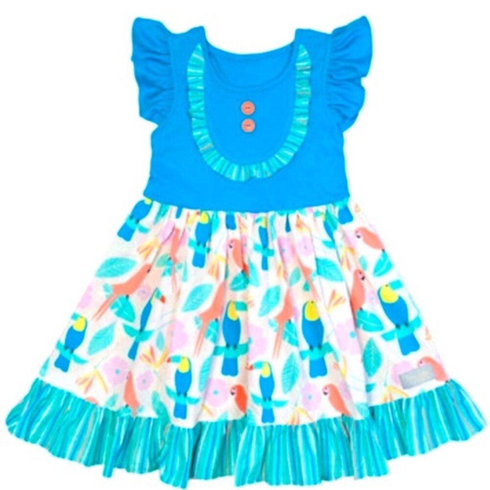 NWT Eleanor Rose Tropical Toucan “Rhonda” Flutter Sleeve Dress